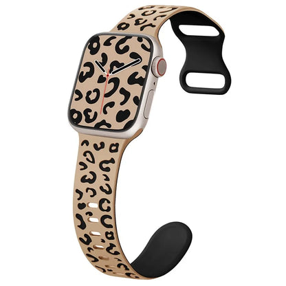 For Apple Watch Series 9 8 7 41mm  /  6 5 4 SE (2023) SE (2022) SE 40mm  /  3 2 1 38mm Leopard Silicone Strap