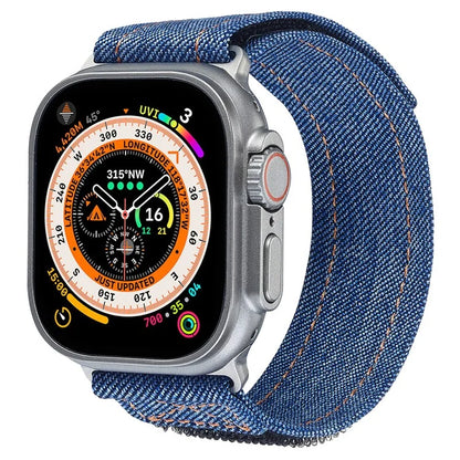 KALEBOL Denim Watch Strap for Apple Watch Ultra 2 Ultra 49mm / 9 8 7 45mm / 6 5 4 SE (2022) SE (2023) SE 44mm / 3 2 1 42mm Magic Tape Band