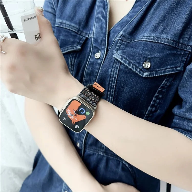 KALEBOL Denim Watch Strap for Apple Watch Ultra 2 Ultra 49mm / 9 8 7 45mm / 6 5 4 SE (2022) SE (2023) SE 44mm / 3 2 1 42mm Magic Tape Band
