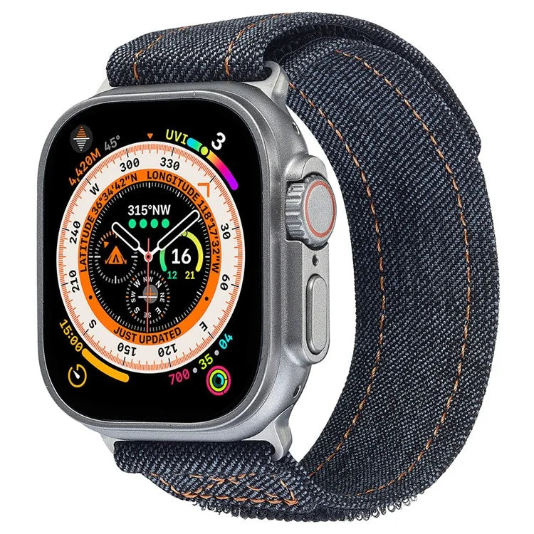 KALEBOL For Apple Watch Series 9 8 7 41mm / 6 5 4 SE (2023) SE (2022) SE 40mm / 3 2 1 38mm Denim Watch Strap Magic Tape Adjustable Band