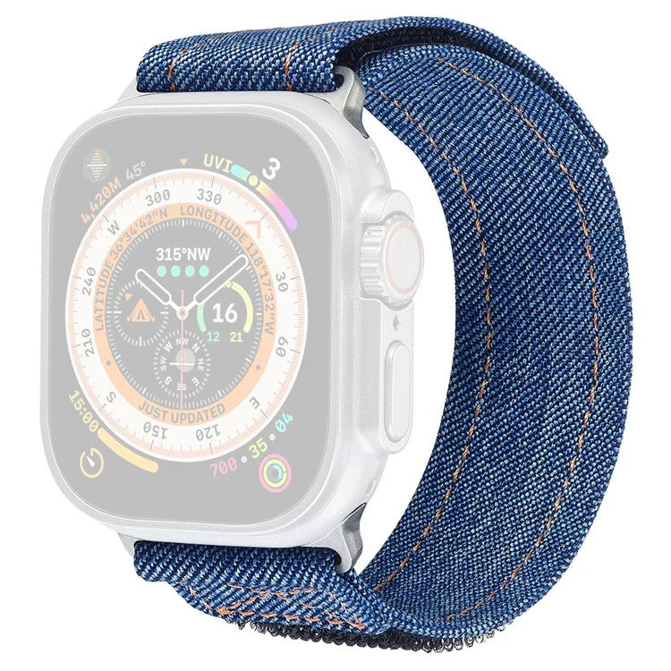 KALEBOL For Apple Watch Series 9 8 7 41mm / 6 5 4 SE (2023) SE (2022) SE 40mm / 3 2 1 38mm Denim Watch Strap Magic Tape Adjustable Band