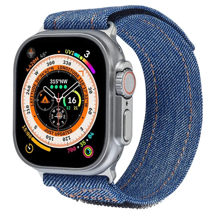 KALEBOL For Apple Watch Series 9 8 7 41mm / 6 5 4 SE (2023) SE (2022) SE 40mm / 3 2 1 38mm Denim Watch Strap Magic Tape Adjustable Band