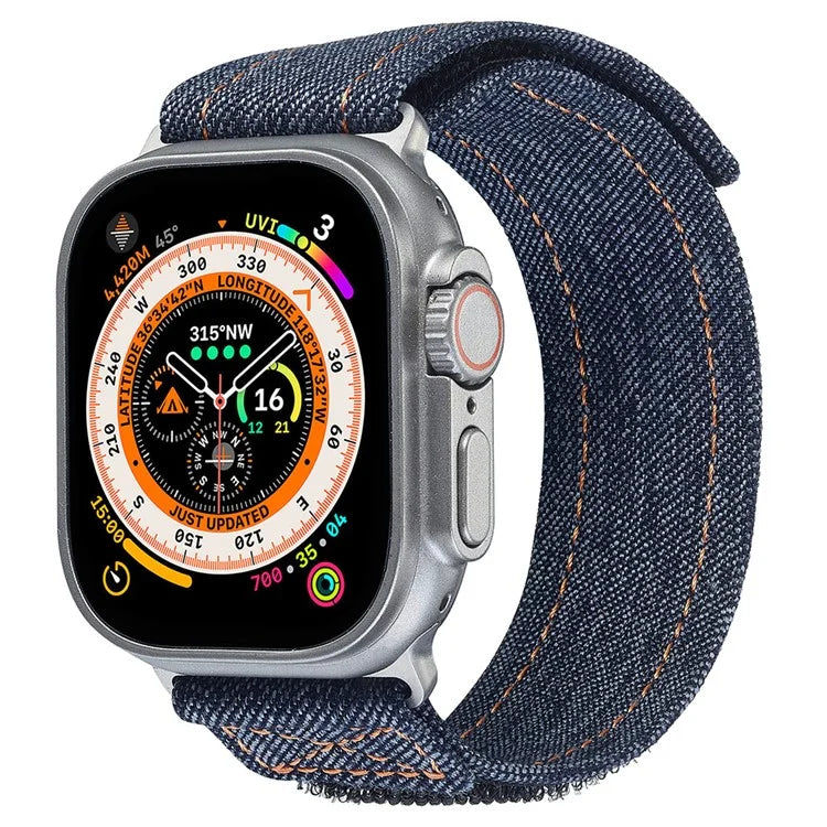 KALEBOL For Apple Watch Series 9 8 7 41mm / 6 5 4 SE (2023) SE (2022) SE 40mm / 3 2 1 38mm Denim Watch Strap Magic Tape Adjustable Band