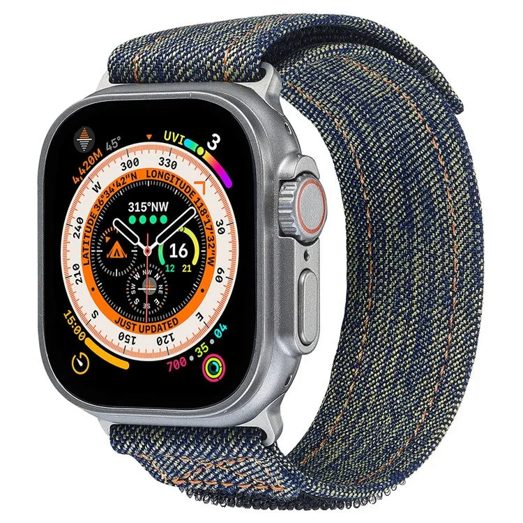 KALEBOL For Apple Watch Series 9 8 7 41mm / 6 5 4 SE (2023) SE (2022) SE 40mm / 3 2 1 38mm Denim Watch Strap Magic Tape Adjustable Band