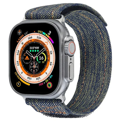 KALEBOL For Apple Watch Series 9 8 7 41mm / 6 5 4 SE (2023) SE (2022) SE 40mm / 3 2 1 38mm Denim Watch Strap Magic Tape Adjustable Band