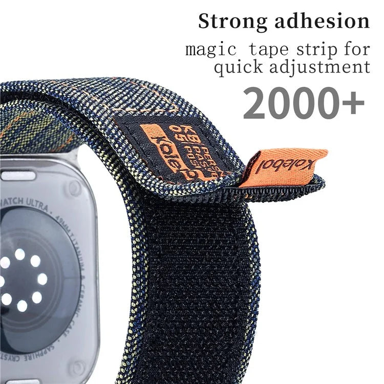 KALEBOL For Apple Watch Series 9 8 7 41mm / 6 5 4 SE (2023) SE (2022) SE 40mm / 3 2 1 38mm Denim Watch Strap Magic Tape Adjustable Band