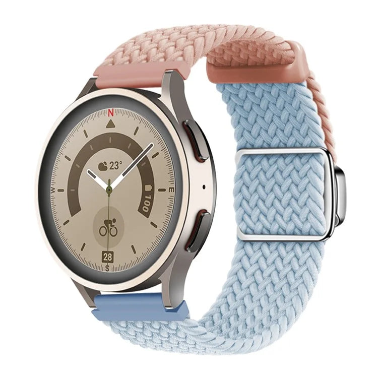 Universal 22mm Woven Watch Strap Silver Magnetic Buckle Replacement Wrist Band