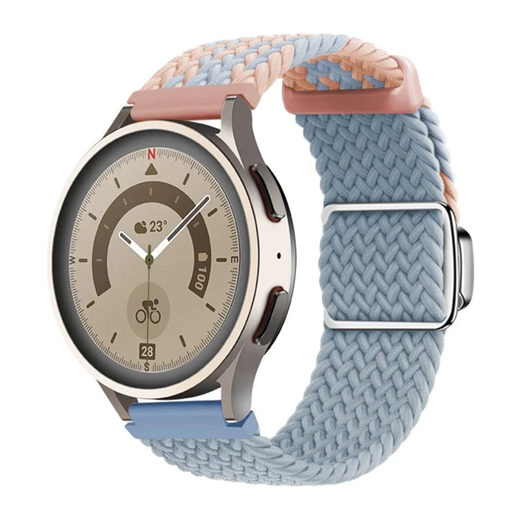Universal 22mm Woven Watch Strap Silver Magnetic Buckle Replacement Wrist Band