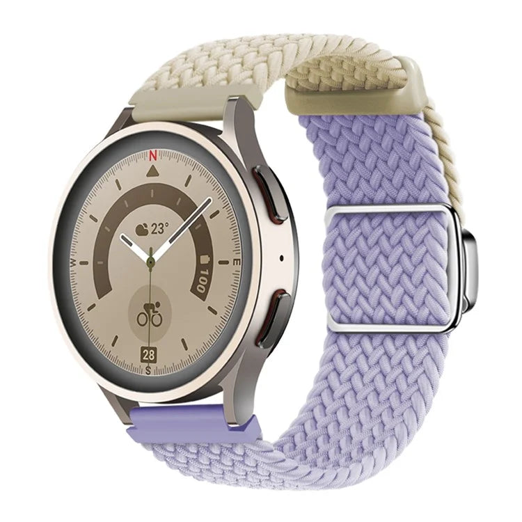 Universal 22mm Woven Watch Strap Silver Magnetic Buckle Replacement Wrist Band