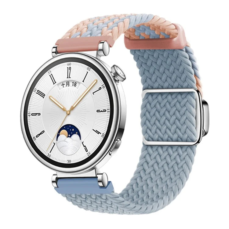 For Huawei Watch GT 4 41mm Universal 18mm Watch Strap Woven Wrist Band with Silver Magnetic Buckle