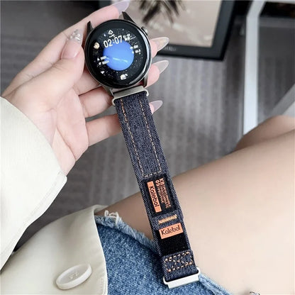 KALEBOL For Huawei Watch GT 4 41mm Universal Denim Smart Watch Strap 18mm Magic Tape Adjustable Band
