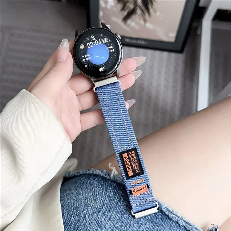 KALEBOL For Huawei Watch GT 4 41mm Universal Denim Smart Watch Strap 18mm Magic Tape Adjustable Band