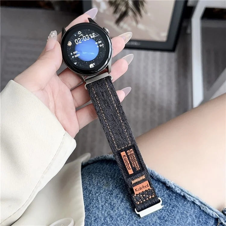 KALEBOL For Huawei Watch 4 / 4 Pro / GT 4 46mm Universal Smart Watch Strap 22mm Denim Magic Tape Adjustable Wrist Band