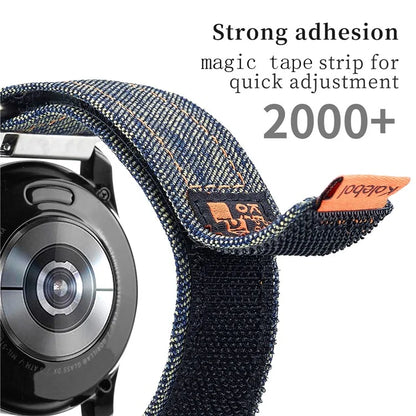 KALEBOL For Huawei Watch GT 3 42mm/GT 3 Pro 43mm Universal 20mm Replacement Smartwatch Strap Magic Tape Design Denim Wrist Band
