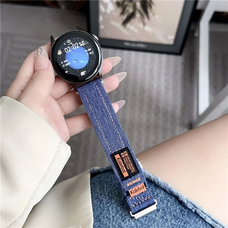 KALEBOL For Huawei Watch GT 3 42mm/GT 3 Pro 43mm Universal 20mm Replacement Smartwatch Strap Magic Tape Design Denim Wrist Band