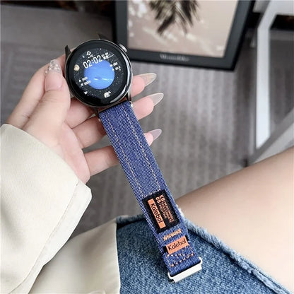 KALEBOL For Huawei Watch GT 3 42mm/GT 3 Pro 43mm Universal 20mm Replacement Smartwatch Strap Magic Tape Design Denim Wrist Band