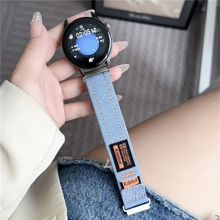 KALEBOL For Huawei Watch GT 3 42mm/GT 3 Pro 43mm Universal 20mm Replacement Smartwatch Strap Magic Tape Design Denim Wrist Band