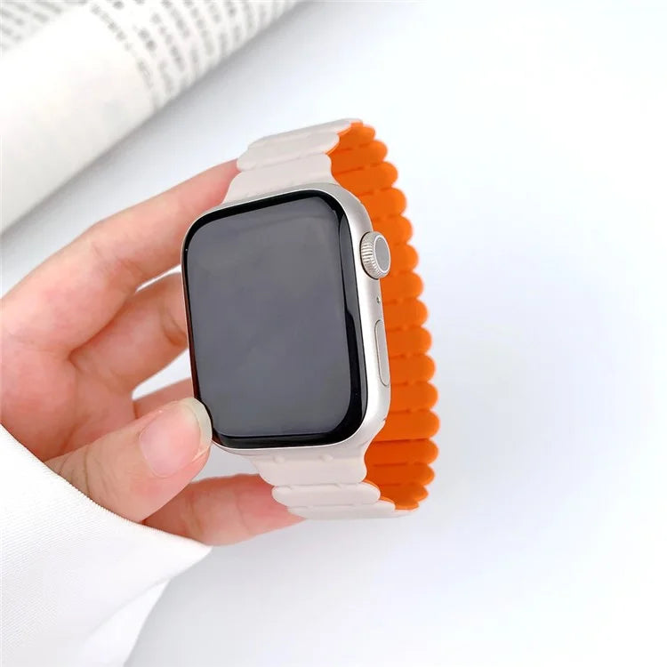 For Apple Watch Series 7 8 9 41mm  /  6 5 4 SE (2023) SE (2022) SE 40mm  /  3 2 1 38mm Bamboo Joint Silicone Strap+Orange