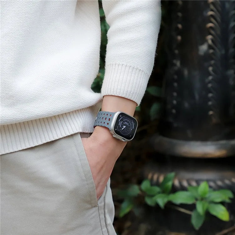 For Apple Watch Ultra 2 Ultra 49mm  /  Series 9 8 7 45mm  /  6 5 4 SE (2022) SE (2023) SE 44mm  /  3 2 1 42mm Breathable Silicone Strap