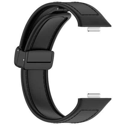 For Huawei Watch Fit 3 Leather Coated Silicone Band Adjustable Watch Strap with Magnetic Buckle