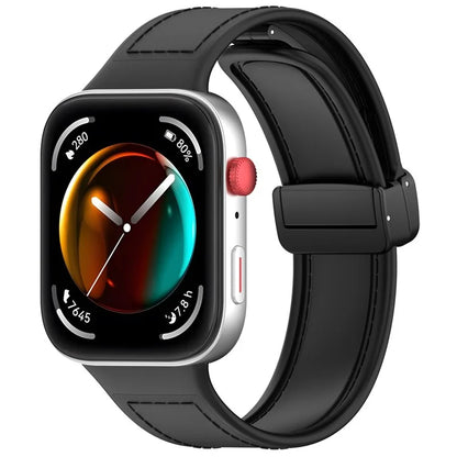 For Huawei Watch Fit 3 Leather Coated Silicone Band Adjustable Watch Strap with Magnetic Buckle