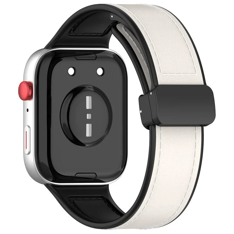 For Huawei Watch Fit 3 Leather Coated Silicone Band Adjustable Watch Strap with Magnetic Buckle
