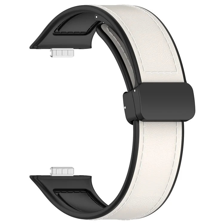 For Huawei Watch Fit 3 Leather Coated Silicone Band Adjustable Watch Strap with Magnetic Buckle
