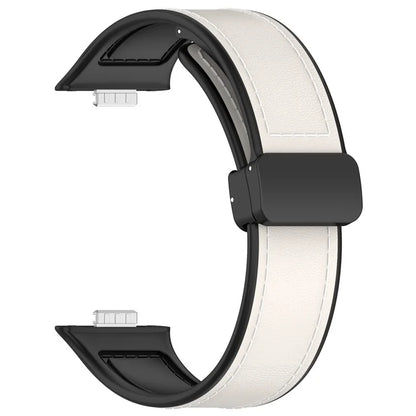 For Huawei Watch Fit 3 Leather Coated Silicone Band Adjustable Watch Strap with Magnetic Buckle