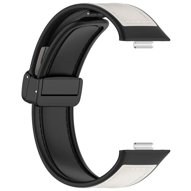 For Huawei Watch Fit 3 Leather Coated Silicone Band Adjustable Watch Strap with Magnetic Buckle