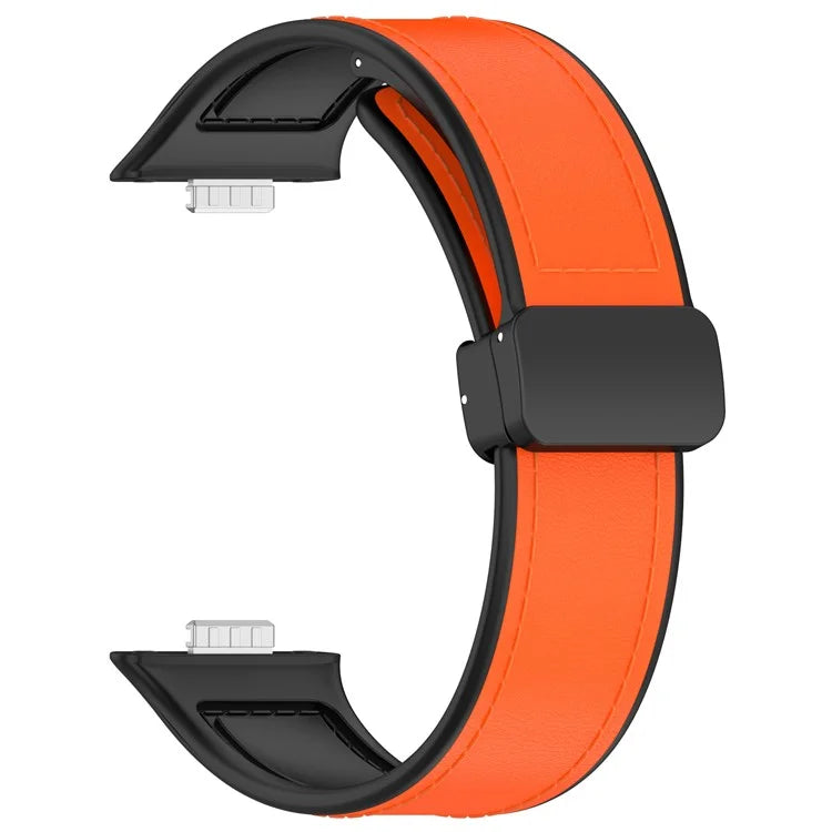 For Huawei Watch Fit 3 Leather Coated Silicone Band Adjustable Watch Strap with Magnetic Buckle