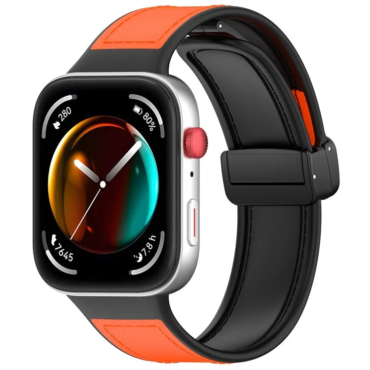 For Huawei Watch Fit 3 Leather Coated Silicone Band Adjustable Watch Strap with Magnetic Buckle