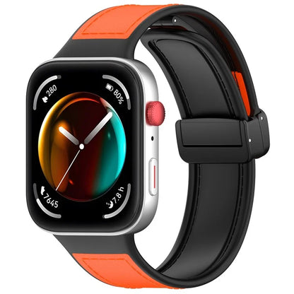 For Huawei Watch Fit 3 Leather Coated Silicone Band Adjustable Watch Strap with Magnetic Buckle