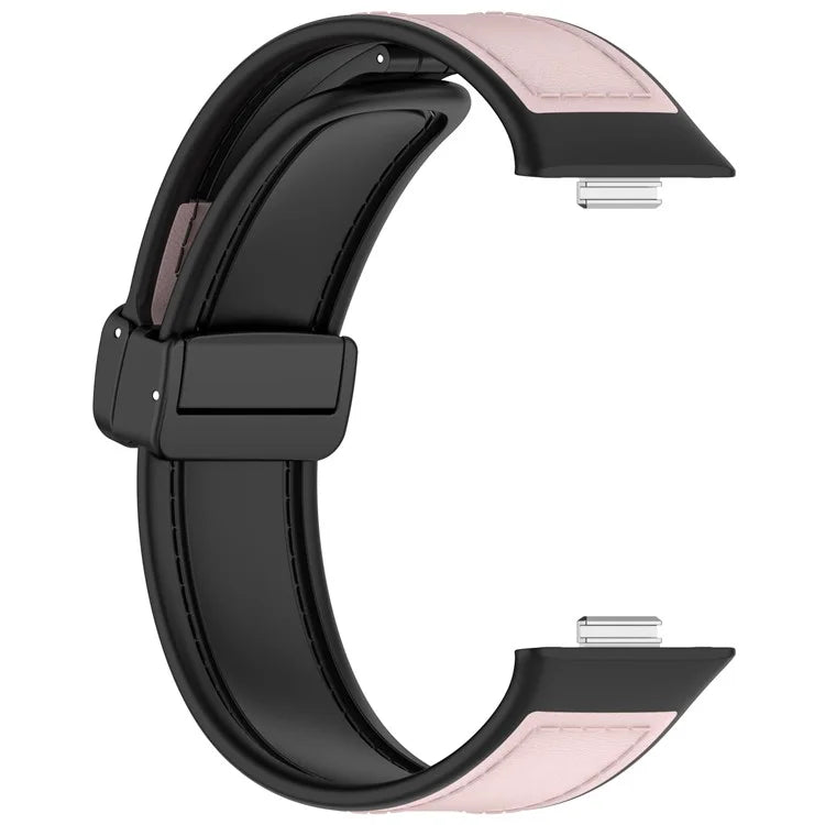 For Huawei Watch Fit 3 Leather Coated Silicone Band Adjustable Watch Strap with Magnetic Buckle