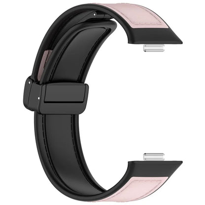 For Huawei Watch Fit 3 Leather Coated Silicone Band Adjustable Watch Strap with Magnetic Buckle