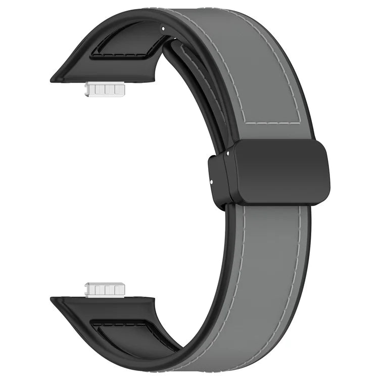 For Huawei Watch Fit 3 Leather Coated Silicone Band Adjustable Watch Strap with Magnetic Buckle