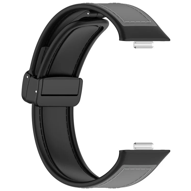 For Huawei Watch Fit 3 Leather Coated Silicone Band Adjustable Watch Strap with Magnetic Buckle
