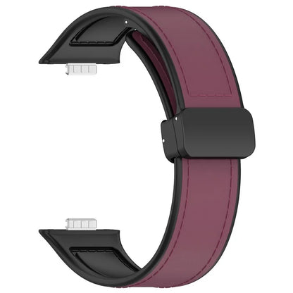 For Huawei Watch Fit 3 Leather Coated Silicone Band Adjustable Watch Strap with Magnetic Buckle