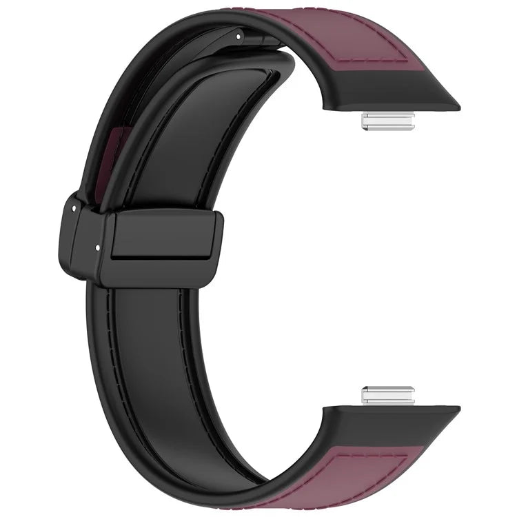For Huawei Watch Fit 3 Leather Coated Silicone Band Adjustable Watch Strap with Magnetic Buckle