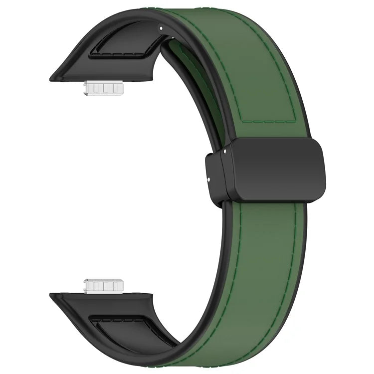 For Huawei Watch Fit 3 Leather Coated Silicone Band Adjustable Watch Strap with Magnetic Buckle
