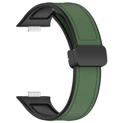 For Huawei Watch Fit 3 Leather Coated Silicone Band Adjustable Watch Strap with Magnetic Buckle