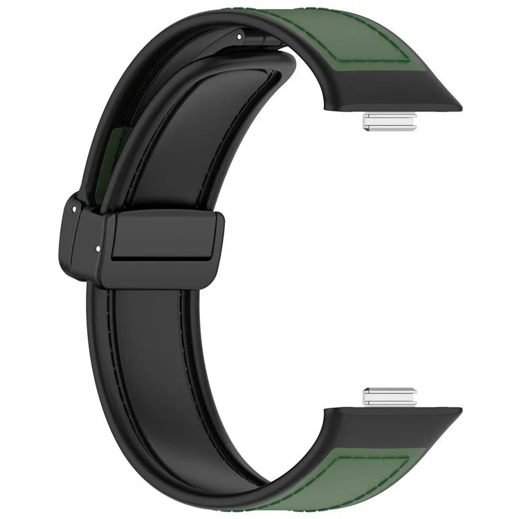 For Huawei Watch Fit 3 Leather Coated Silicone Band Adjustable Watch Strap with Magnetic Buckle