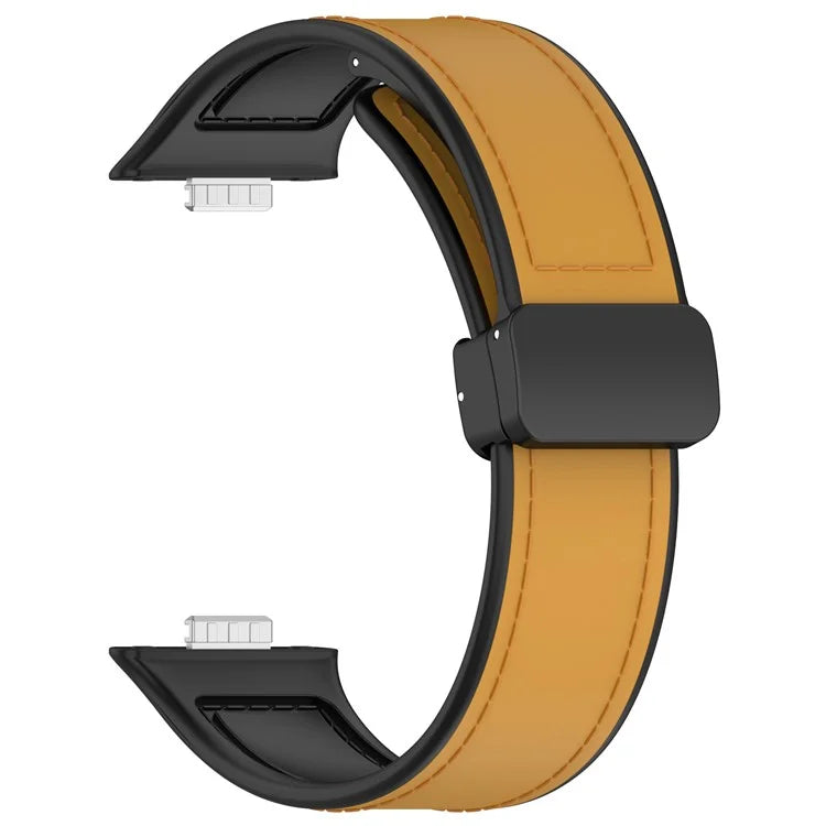 For Huawei Watch Fit 3 Leather Coated Silicone Band Adjustable Watch Strap with Magnetic Buckle