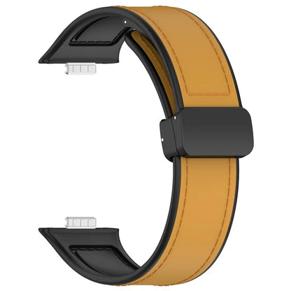 For Huawei Watch Fit 3 Leather Coated Silicone Band Adjustable Watch Strap with Magnetic Buckle