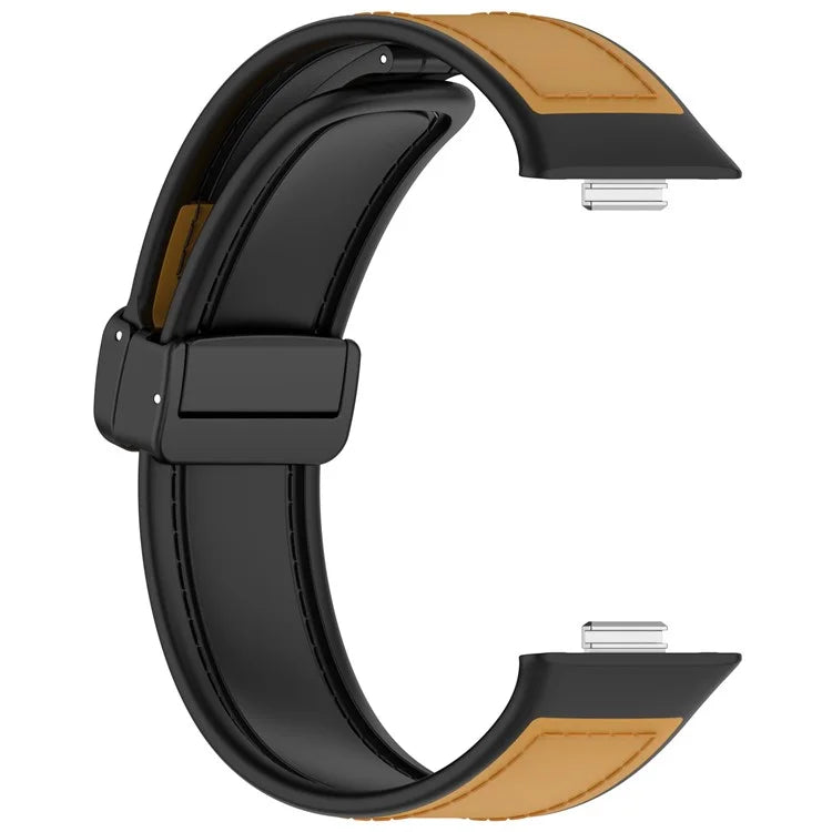 For Huawei Watch Fit 3 Leather Coated Silicone Band Adjustable Watch Strap with Magnetic Buckle