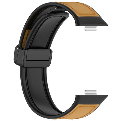 For Huawei Watch Fit 3 Leather Coated Silicone Band Adjustable Watch Strap with Magnetic Buckle