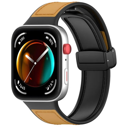 For Huawei Watch Fit 3 Leather Coated Silicone Band Adjustable Watch Strap with Magnetic Buckle