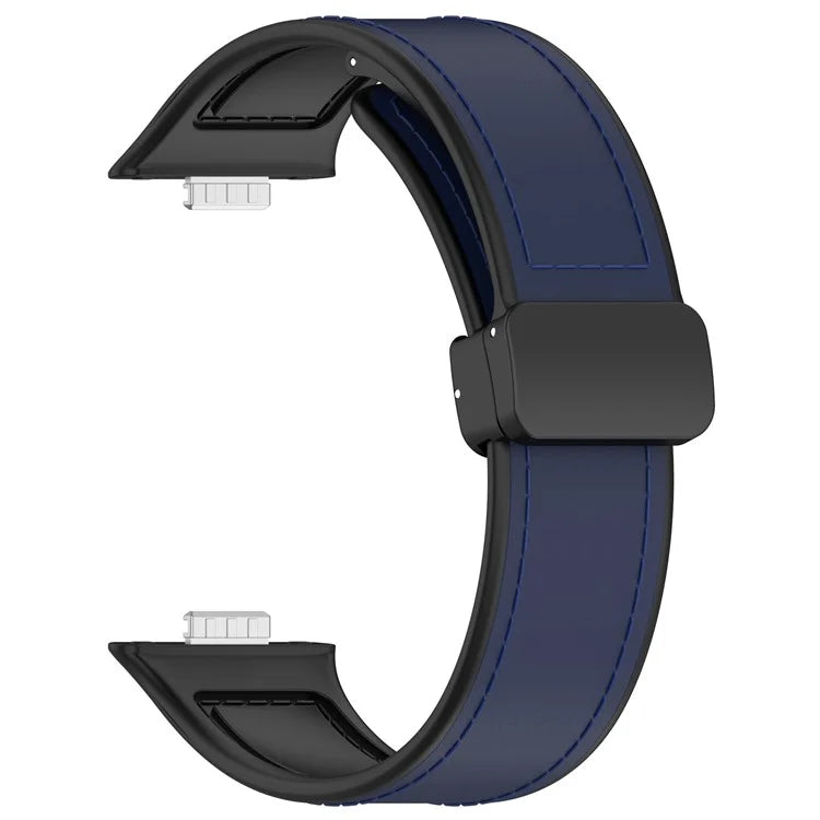 For Huawei Watch Fit 3 Leather Coated Silicone Band Adjustable Watch Strap with Magnetic Buckle