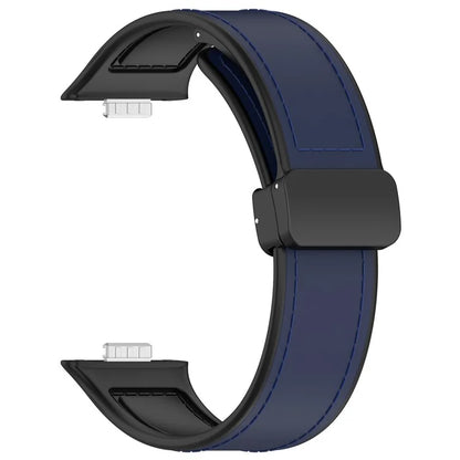 For Huawei Watch Fit 3 Leather Coated Silicone Band Adjustable Watch Strap with Magnetic Buckle