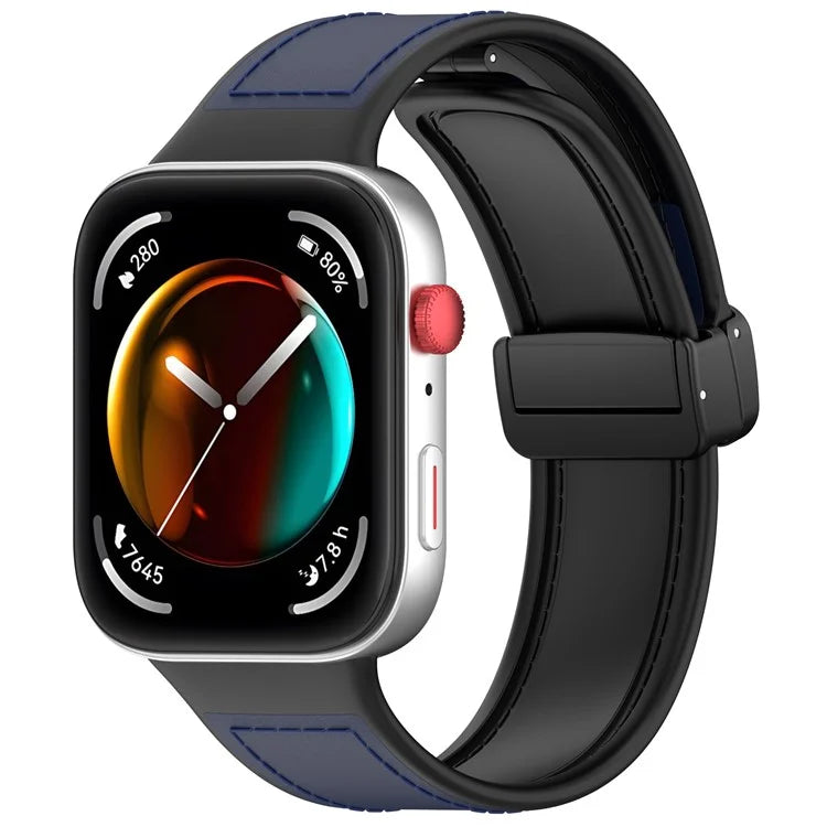 For Huawei Watch Fit 3 Leather Coated Silicone Band Adjustable Watch Strap with Magnetic Buckle