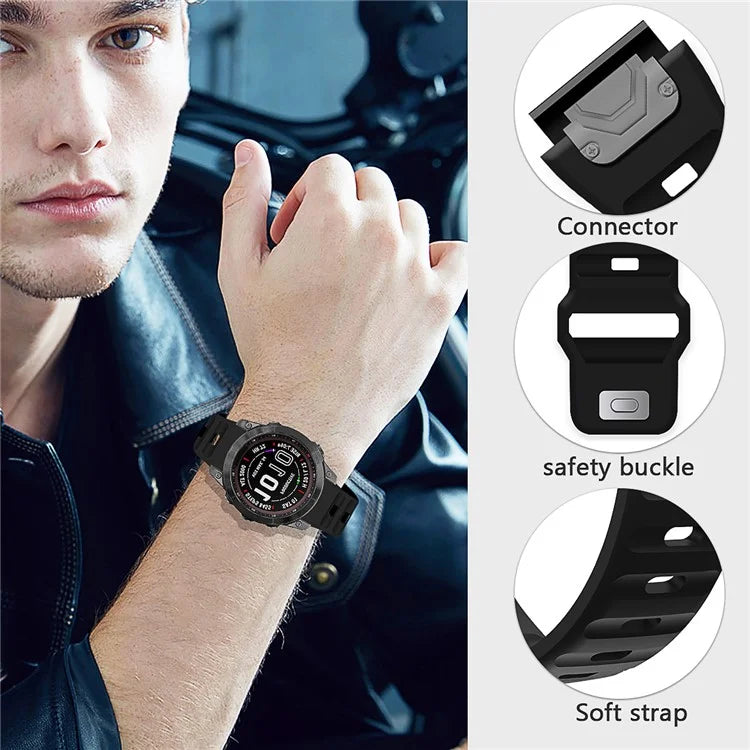 For Garmin Fenix 7X Soft Silicone Watch Strap Adjustable Wrist Band Replacement